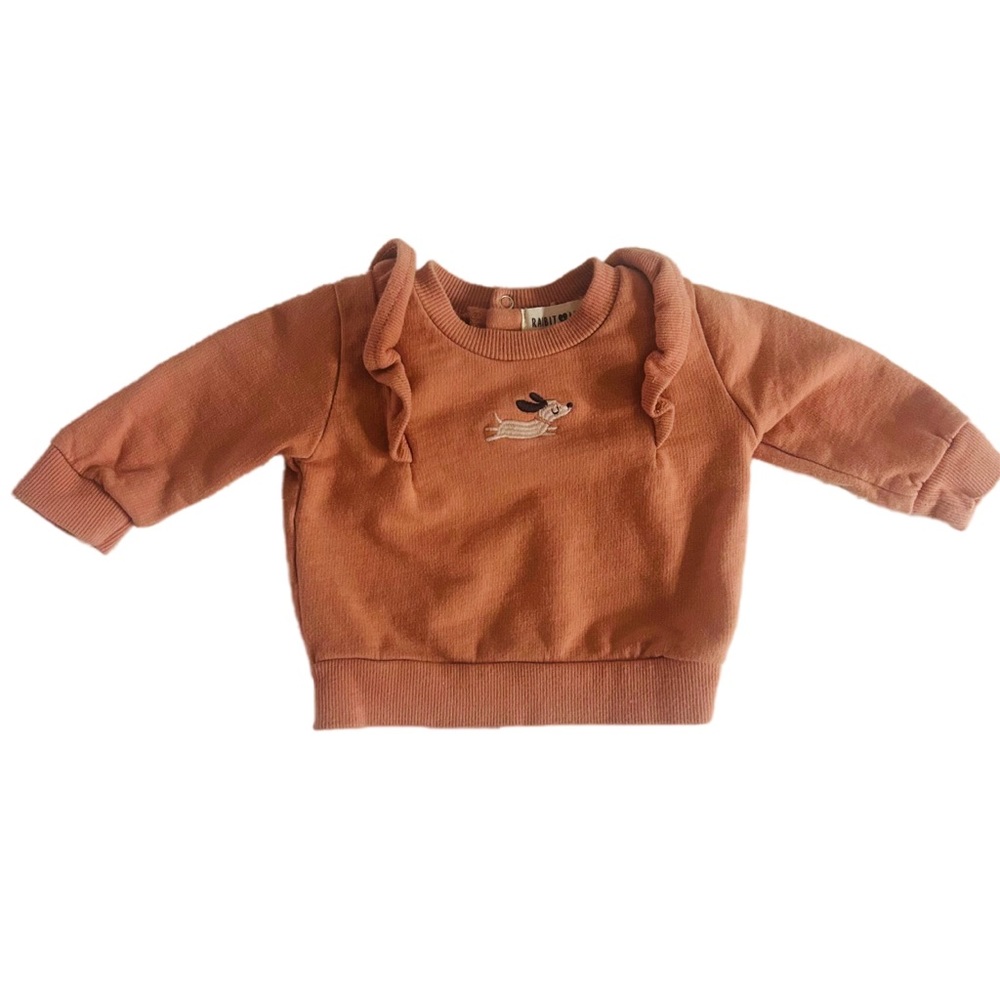 0-3M Rabbit + Bear Embroidered Dog Ruffle Sweater Top